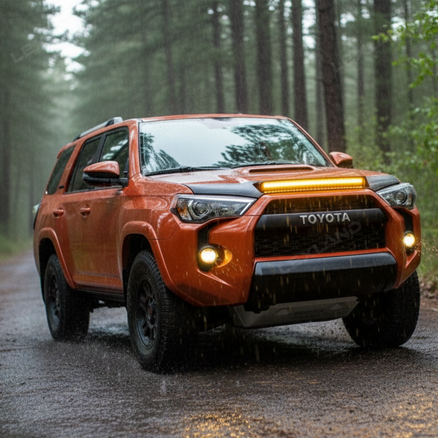 4Runner Hood Protector with Amber LED Light Matte Black Hood Shield Deflector for Toyota