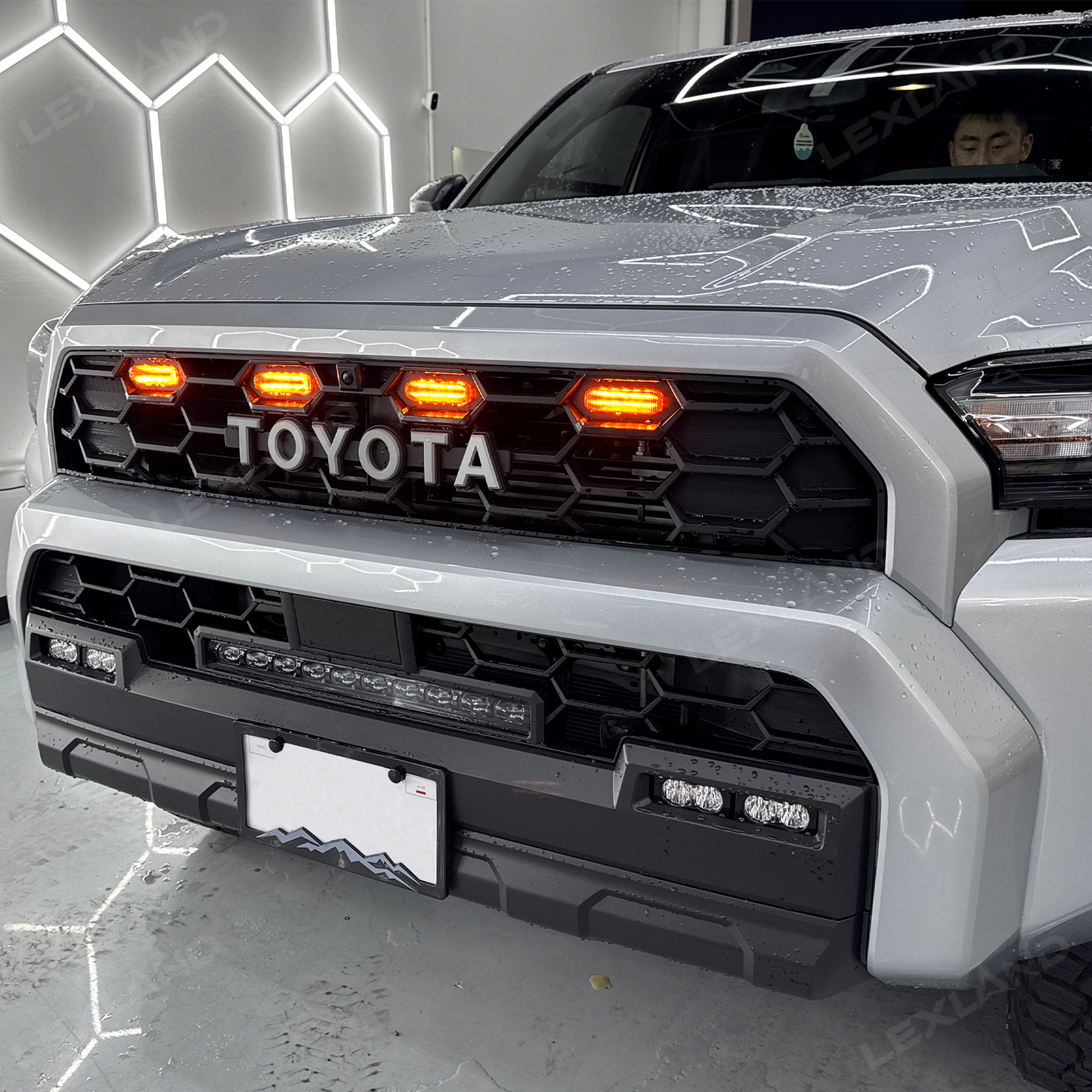 4Runner TRD-Style Front Bumper Grille with Amber Light & LED Light Bar for Toyota