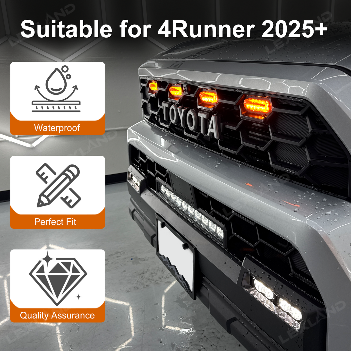 4Runner TRD-Style Front Bumper Grille with Amber Light & LED Light Bar for Toyota