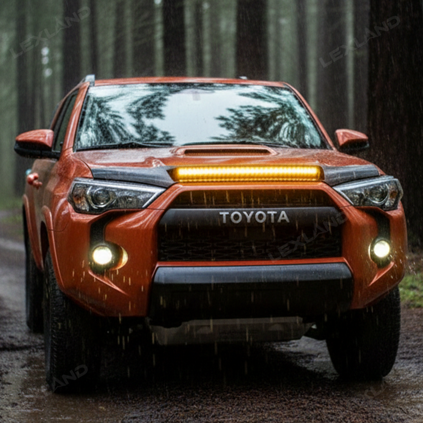 4Runner Hood Protector with Amber LED Light Matte Black Hood Shield Deflector for Toyota