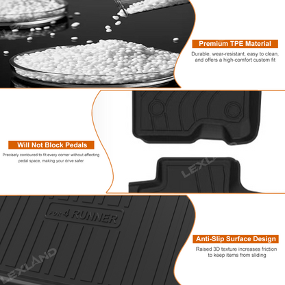4Runner Cargo Mat & Seat Back Protector Set TPE All-Weather Trunk Mat for Toyota