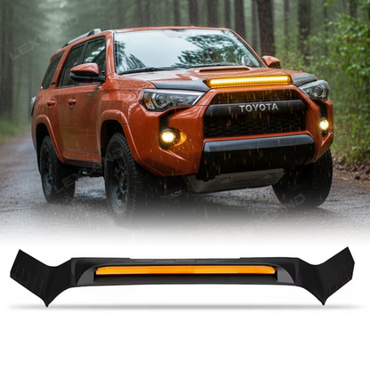 4Runner Hood Protector with Amber LED Light Matte Black Hood Shield Deflector for Toyota