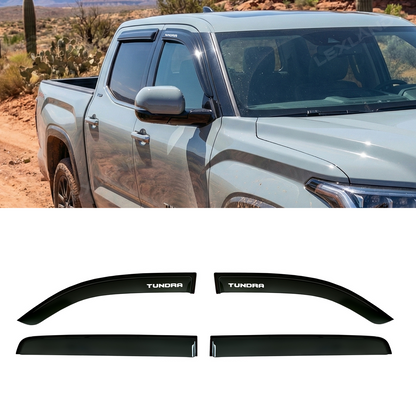 Tundra Window Visor Deflectors with TUNDRA Letter Style Tape-On Rain Guards Sun Shield