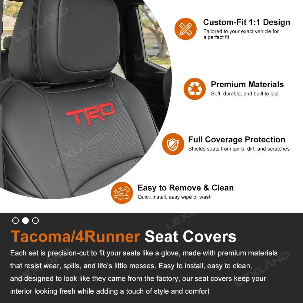 Tacoma /4Runner Seat Covers Embossed Nappa Leather Seat Protectors with TRD Logo for Toyota