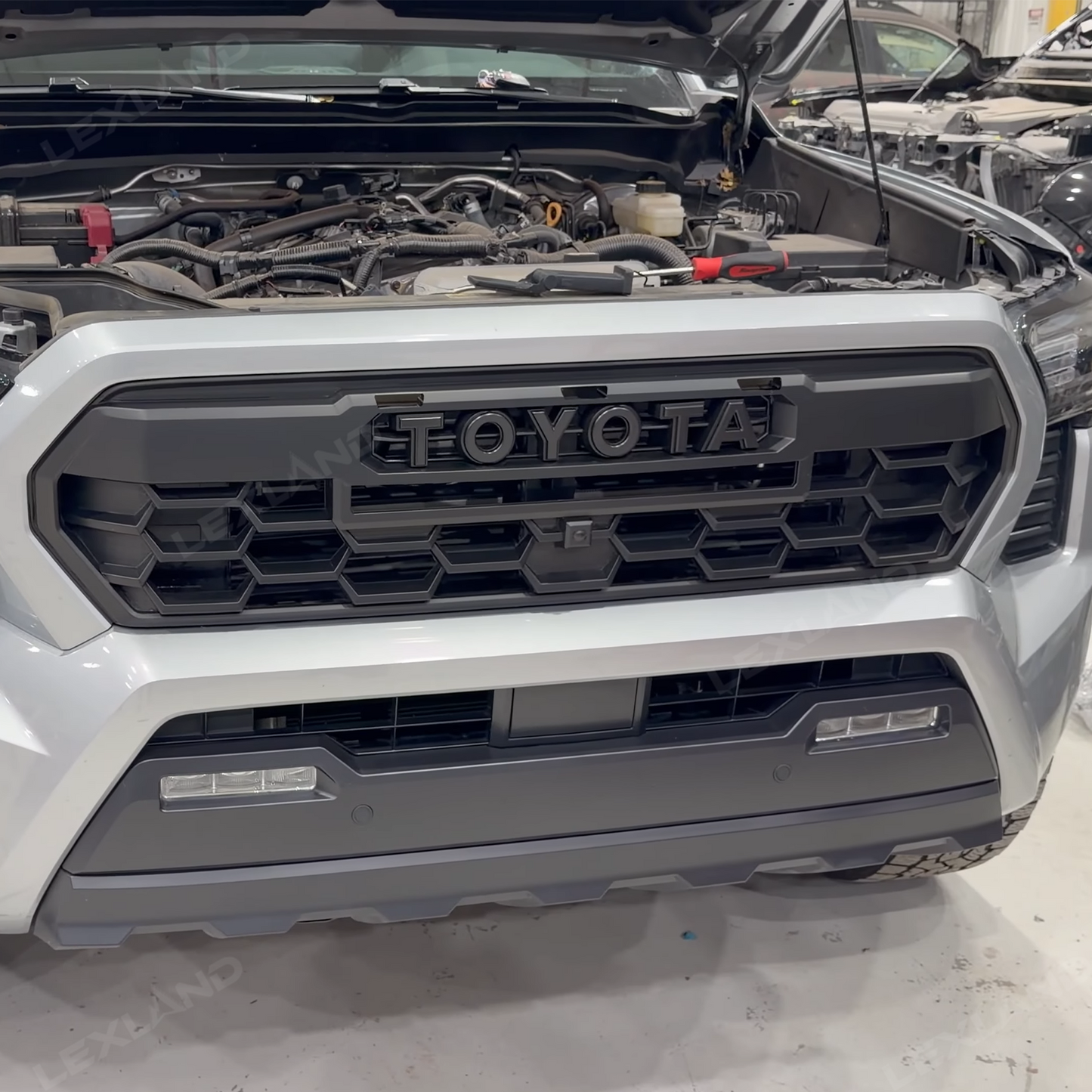 Tacoma Front Bumper Grille With LED & Light Bar Racing Grills With TRD PRO Style Upgrade for Toyota
