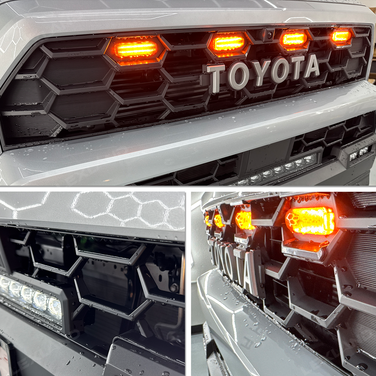 4Runner TRD-Style Front Bumper Grille with Amber Light & LED Light Bar for Toyota