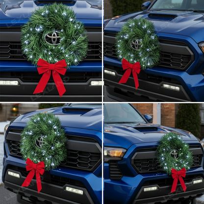 LED Christmas Wreath with Red Bow Car Front Grille Wreath Exterior Decoration for Toyota