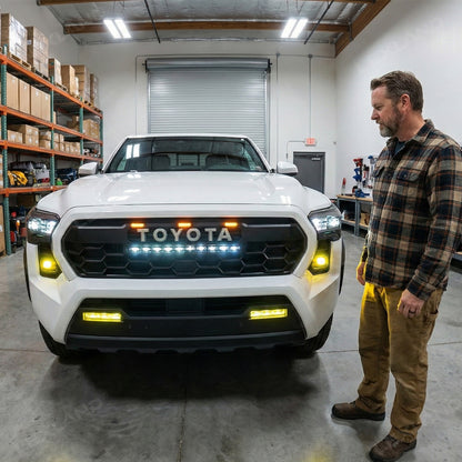Tacoma Front Bumper Grille With LED & Light Bar Racing Grills With TRD PRO Style Upgrade for Toyota