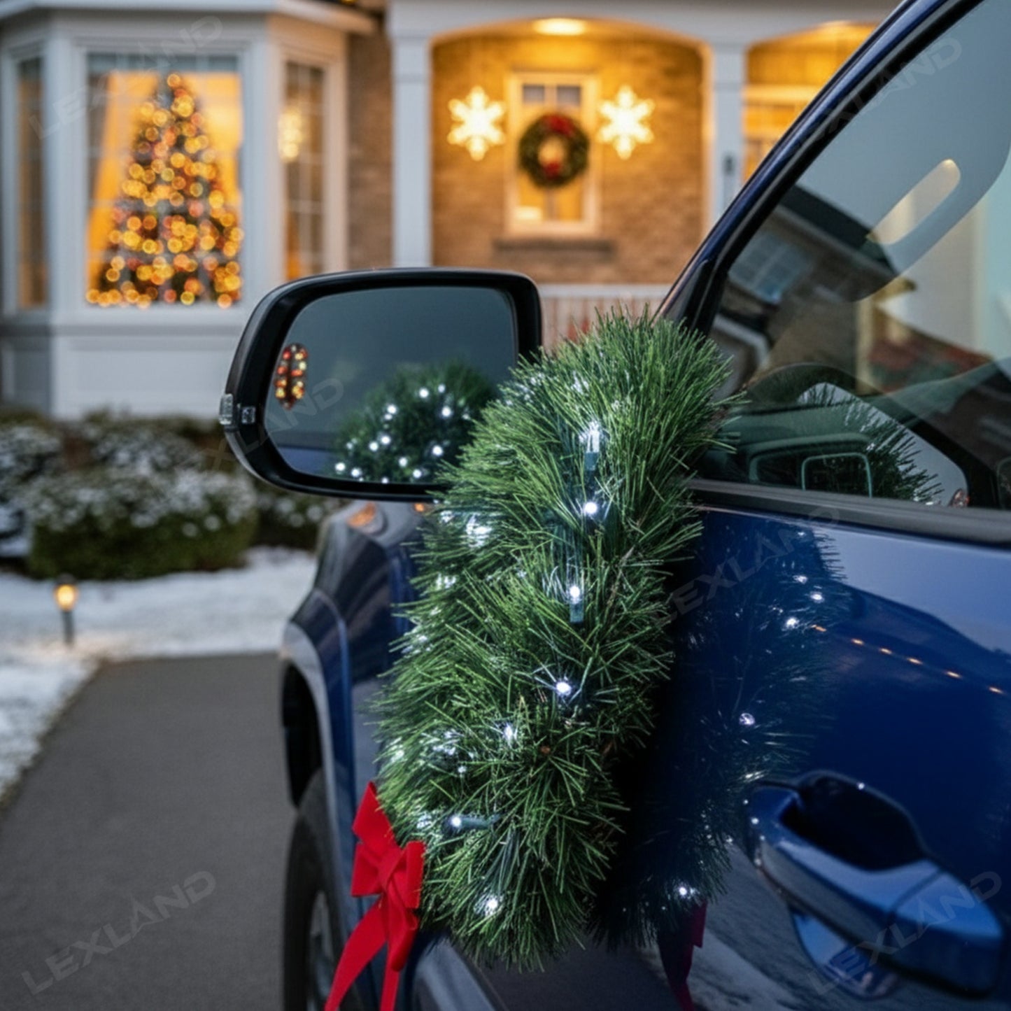 LED Christmas Wreath with Red Bow Car Front Grille Wreath Exterior Decoration for Toyota