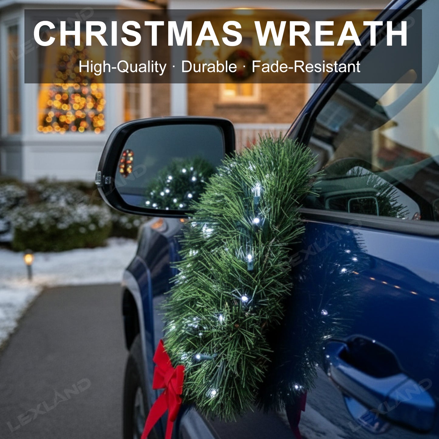 LED Christmas Wreath with Red Bow Car Front Grille Wreath Exterior Decoration for Toyota