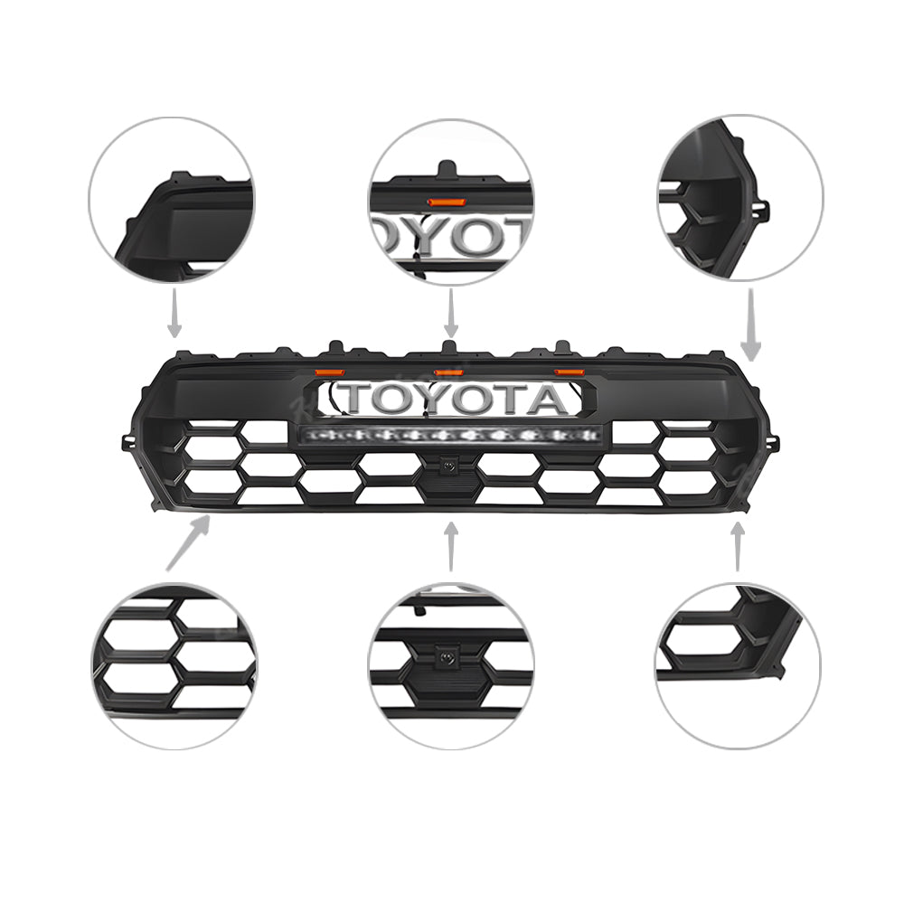 Tacoma Front Bumper Grille With LED & Light Bar Racing Grills With TRD PRO Style Upgrade for Toyota