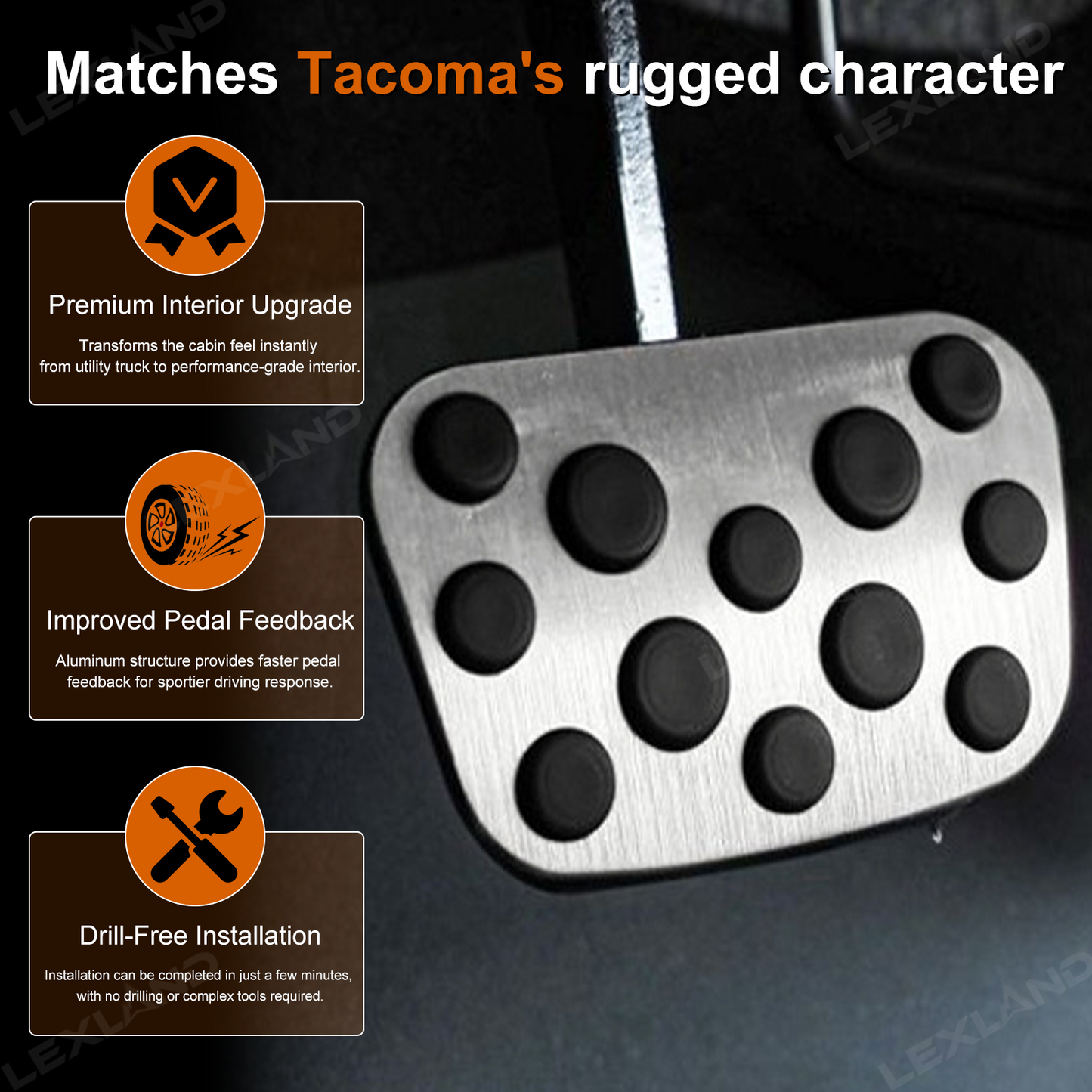 Tacoma Aluminum Foot Pedal Replacement Kit Non Slip Accelerator Brake Pedals for Toyota