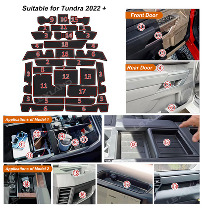 Tundra Interior Door Slot Mats Anti-Slip Storage Tray Pads Full Coverage Set 31 PCS for Toyota
