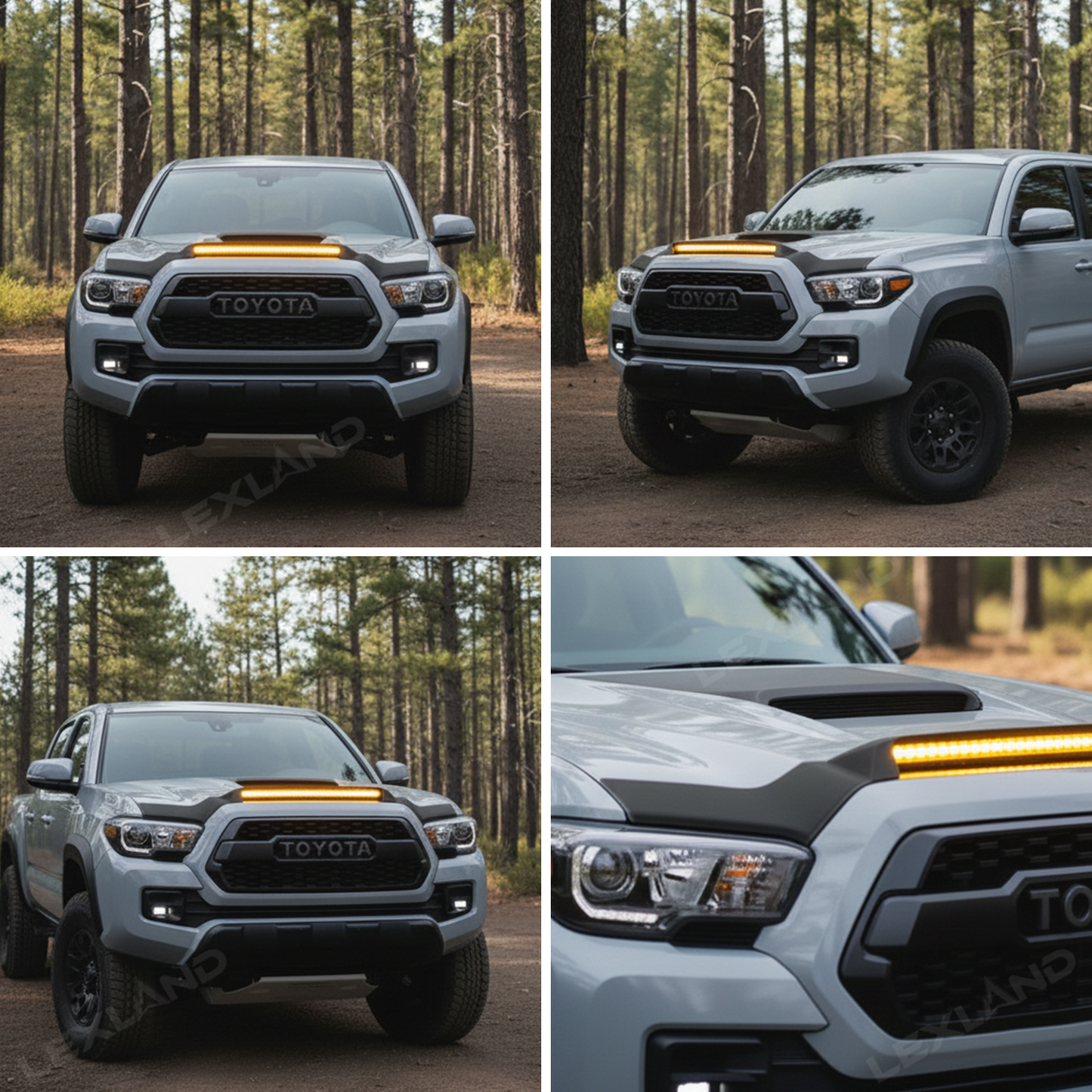 Tacoma Hood Protector with LED Light Matte Black Hood Deflector for Toyota