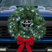 LED Christmas Wreath with Red Bow Car Front Grille Wreath Exterior Decoration for Toyota