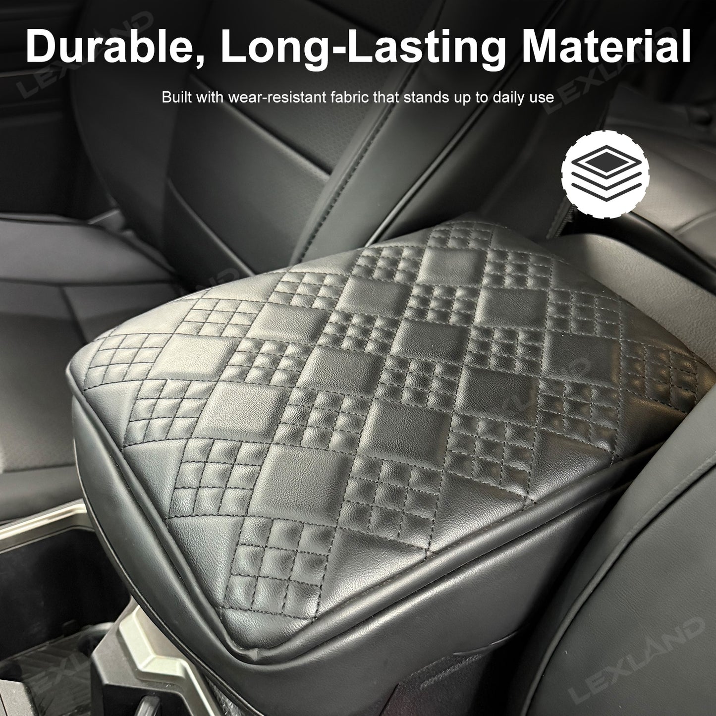 4Runner Center Console Cover Diamond-Quilted Leather Armrest Cover Interior Trim Protector