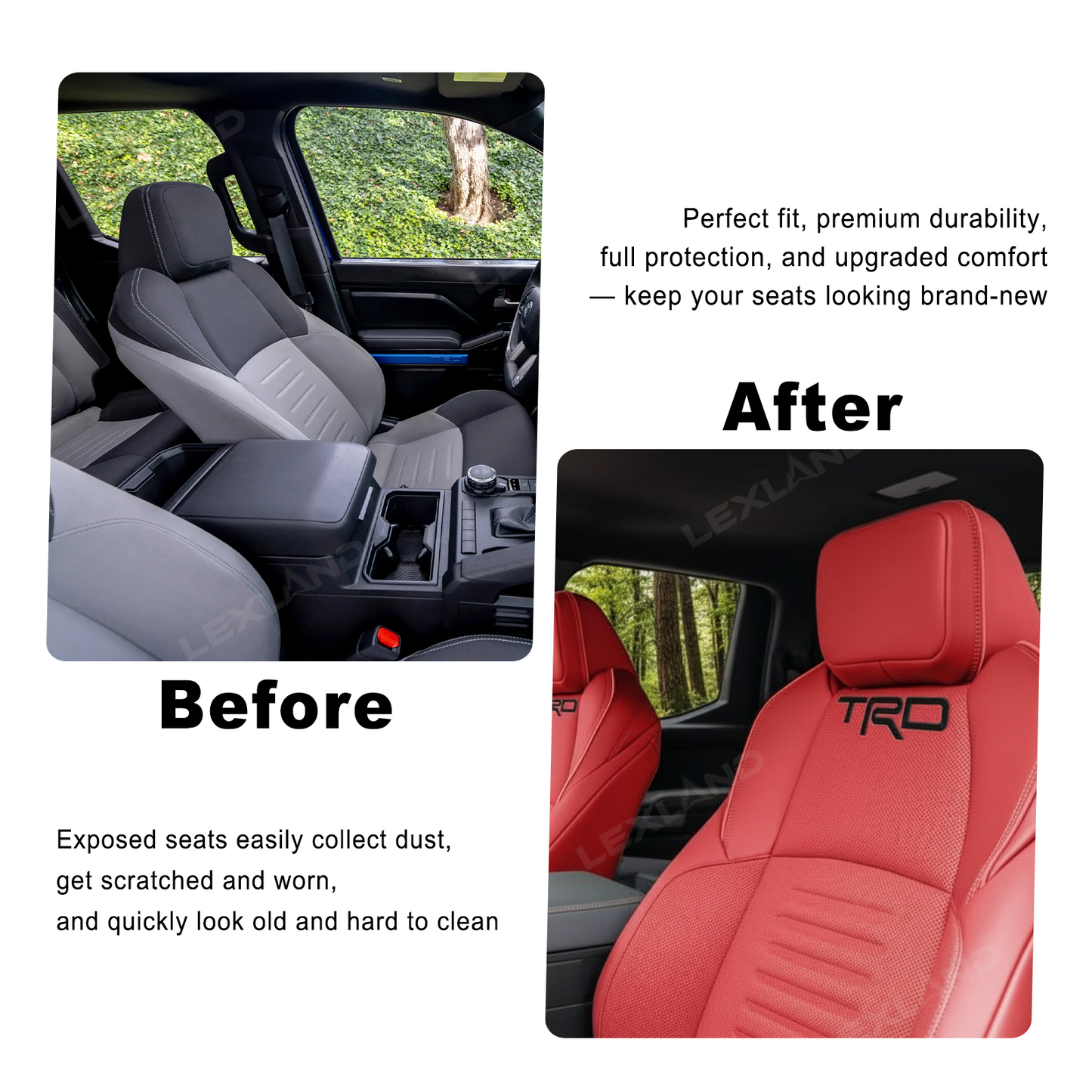 Tacoma /4Runner Seat Covers Full Coverage Embossed Seat Protector with TRD Letter Style for Toyota