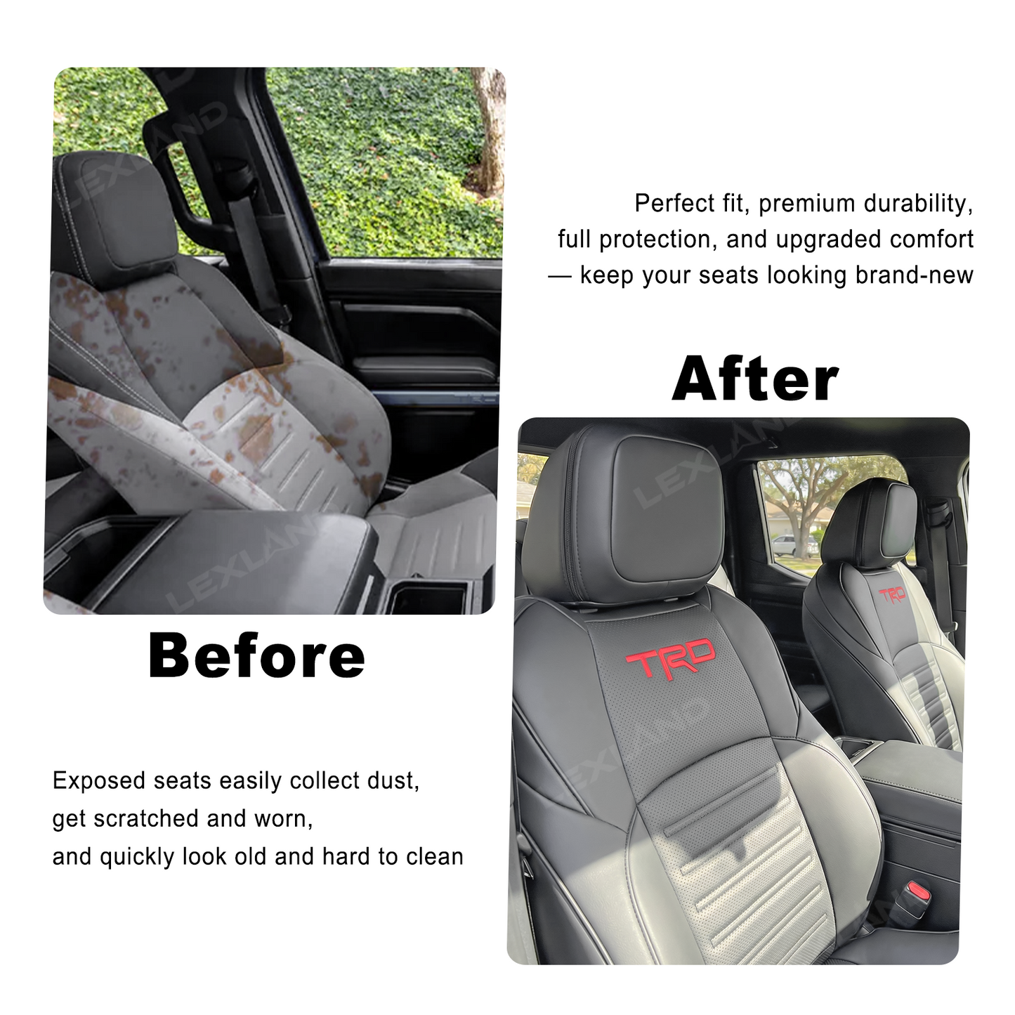 Tacoma /4Runner Seat Covers Embossed Nappa Leather Seat Protectors with TRD Logo for Toyota